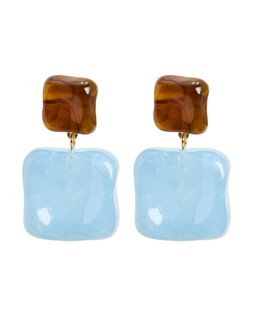 Ivey Blue & Brown Resin Square Drop Earrings