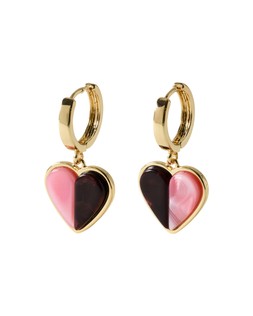 Abrielle Pink & Brown Resin Heart Hoop Earrings