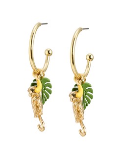 Mirelle Monkey Charm Drop Hoop Earrings