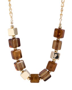 Jules Brown Square Resin Bead Chunky Necklace