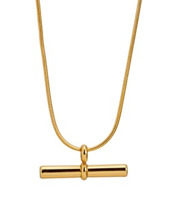 Frankie Gold Tone Waterproof T-Bar Charm Pendant Necklace