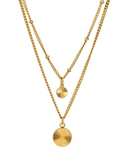 Maya Gold Tone Waterproof Etched Disc Charm Layered Necklace