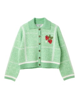 Green Checked Strawberry Embroidered Knitted Cardigan £75 €98