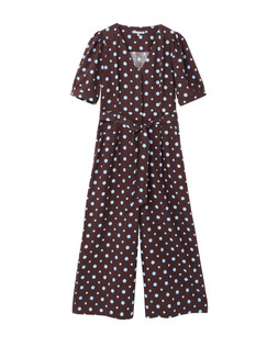 Chocolate Brown & Blue Polka Dot Tie Waist Jumpsuit £85 €115
