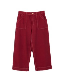 Berry Red Scalloped Pocket Cropped Wide Leg Jeans £70 €91