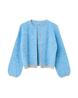 Blue & Brown Trim Open Front Knitted Cardigan £65 €85