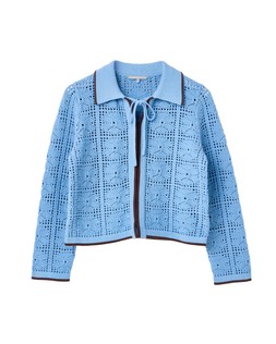 Blue Collared Tie Front Crochet Cardigan £70