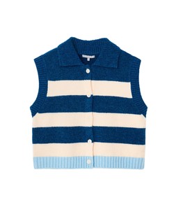 Blue & Cream Striped Collared Knitted Waistcoat £58