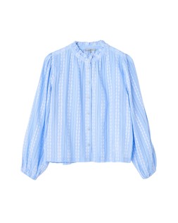 Blue Ruffle Neck Long Sleeve Blouse £60