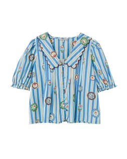 Blue Striped Plate Print Scalloped Collar Shirt £58 €76