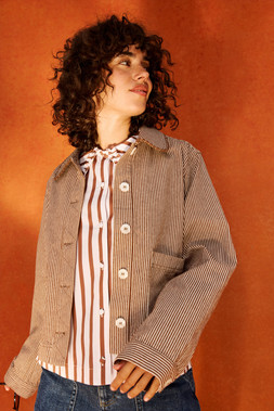 Brown & Ecru Striped Denim Jacket £78