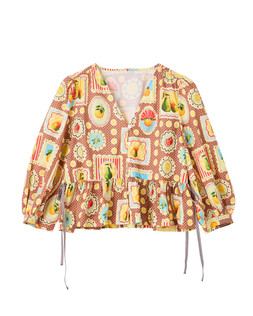 Brown Postcard Print V-Neck Button Up Blouse £60 €78