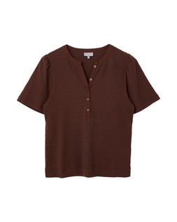 Brown Ribbed Short Sleeve Henley Top £35 €45.50