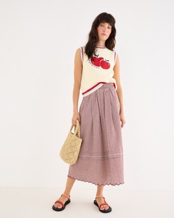 Burgundy Gingam Scalloped Hem Midi Skirt £68 €89