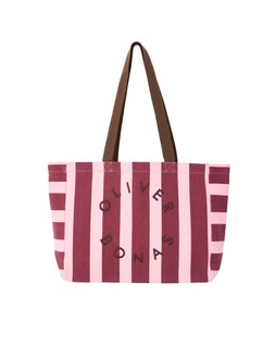 Burgundy & Pink Striped Logo Fabric Tote Shopper Bag £26 €34