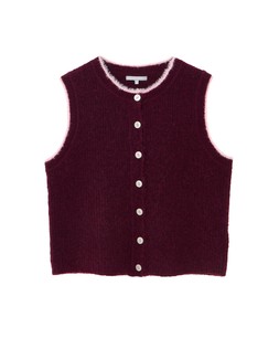 Burgundy & Pink Trim Button Up Knitted Waistcoat £50 €65