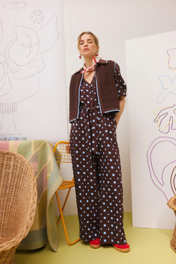 Chocolate Brown & Blue Polka Dot Tie Waist Jumpsuit £85