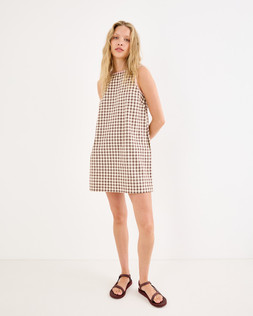 Chocolate Brown & Ecru Gingham Mini Shift Dress £75 €98