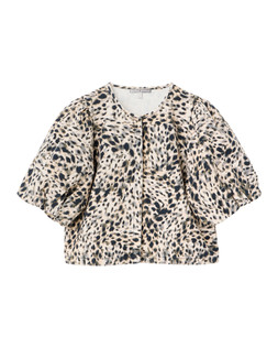 Cream & Black Animal Print Denim Puff Sleeve Top £65