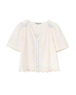 Cream & Blue Broderie V-Neck Blouse £60 €78