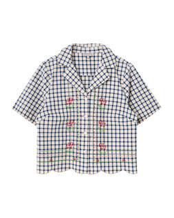 Cream & Blue Gingham Embroidered Short Sleeve Shirt £65 €85