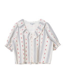 Cream & Blue Striped Floral Jacquard Collar Blouse £58 €85