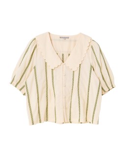 Cream Embroidered Striped Scalloped Collar Blouse £60 €78