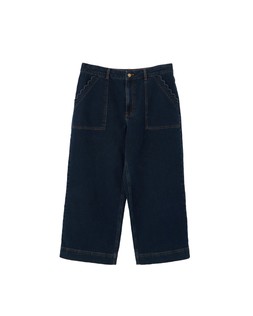 Dark Blue Denim Scalloped Pocket Cropped Wide Leg Jeans £70.00 €91.00