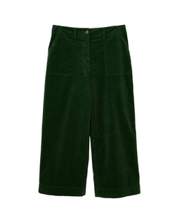 Dark Green Corduroy Cropped Scalloped Pocket Wide Leg Trousers £70.00 €91.00