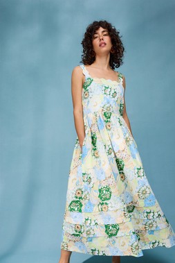 Green & Blue Floral Scalloped Strappy Midi Dress £85 €115