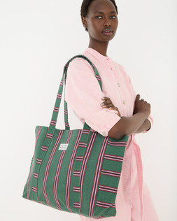 Green & Brown Striped Logo Fabric Tote Shopper Bag £26 €34