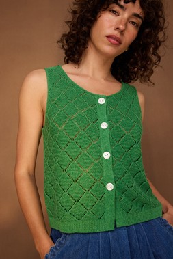 Green Diamond Stitch Button Up Knitted Vest £55 €72