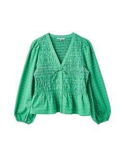Green Dobby V-Neck Shirred Peplum Top £65