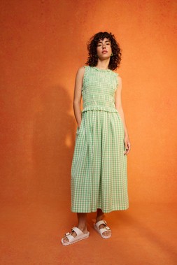 Green Gingham Shirred Bodice Sleeveless Midi Dress £80 €105