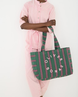 Green & Pink Striped Logo Fabric Tote Shopper Bag £26 €63