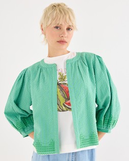 Green Striped Broderie Shacket £75 €98