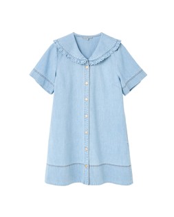 Ligjht Blue Frill Sailor Collar Denim Mini Dress £75 €98