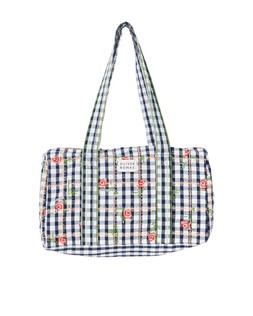 Navy Blue Gingham Rose Embroidered Quilted Bag £48 €63