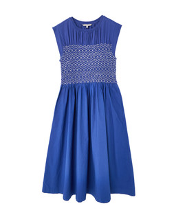 Navy Blue Shirred Bodice Sleeveless Midi Dress £78 €105