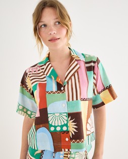 Patched Sun Print Short Sleeve Shirt £65 €85