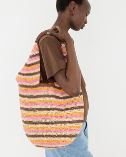Pink & Brown Striped Straw Tote Bag £48 €63