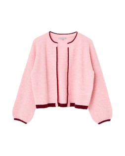Pink & Burgundy Trim Open Front Knitted Cardigan £65 €85