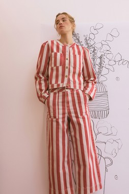 Red & Ecru Striped Denim Jacket £78