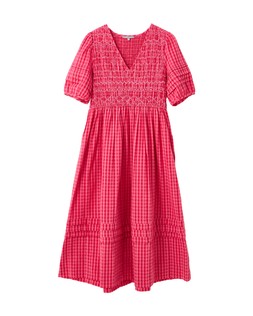 Red & Pink Gingham Shirred Bodice Puff Sleeve Midi Dress £85