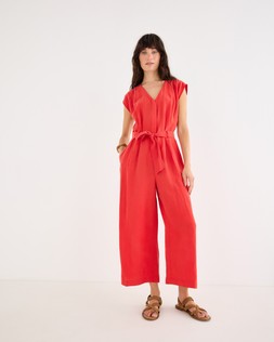 Red V-Neck Gathered Shoulder Cropped Jumpsuit £85 €115