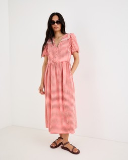 Red & White Gingham Sailor Collar Midi Dress £85 €115