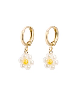 Rosaria Yellow Beaded Faux Pearl Flower Drop Huggies £12.50