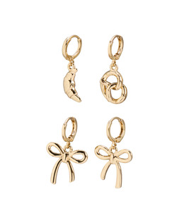 Sugar Bow, Croissant & Pretzel Mini Charm Drop Huggies Set of Four £28
