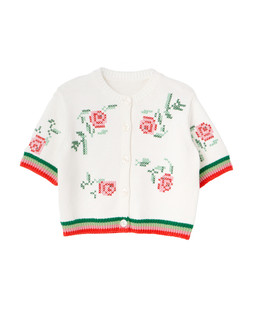 White Floral Cross Stitch Short Sleeve Cardigan £70 €91
