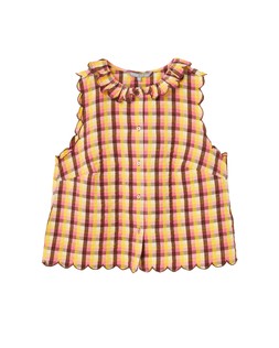 Yellow & Brown Checked Button Up Scalloped Blouse £55 €72